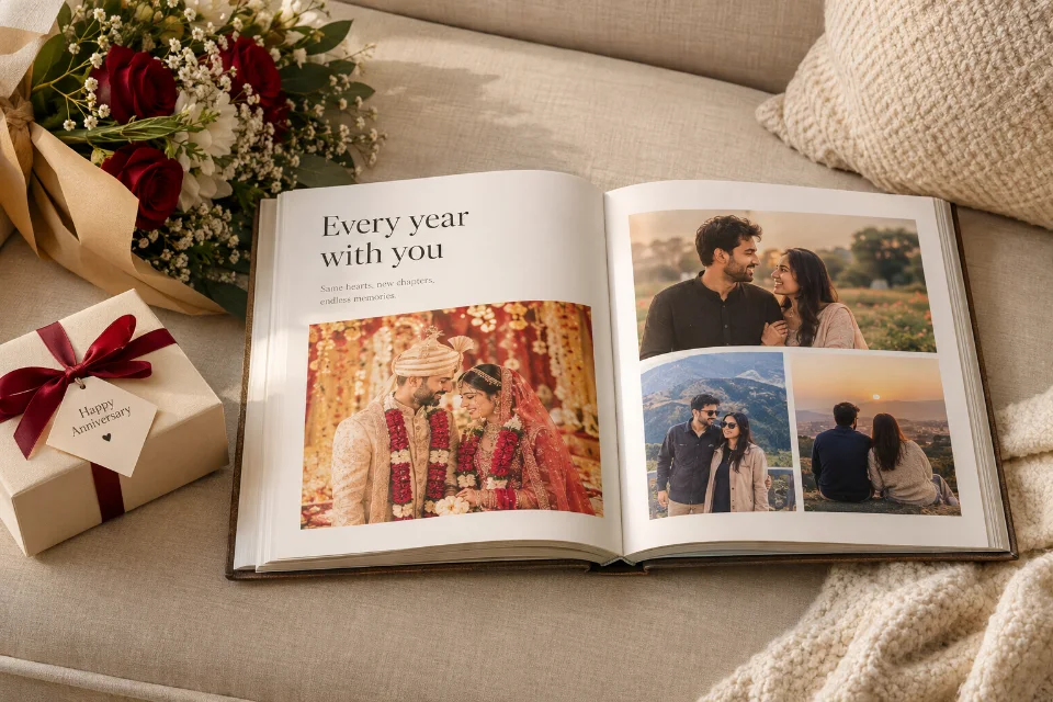 Sample AI-generated image of a husband giving his wife an anniversary gift