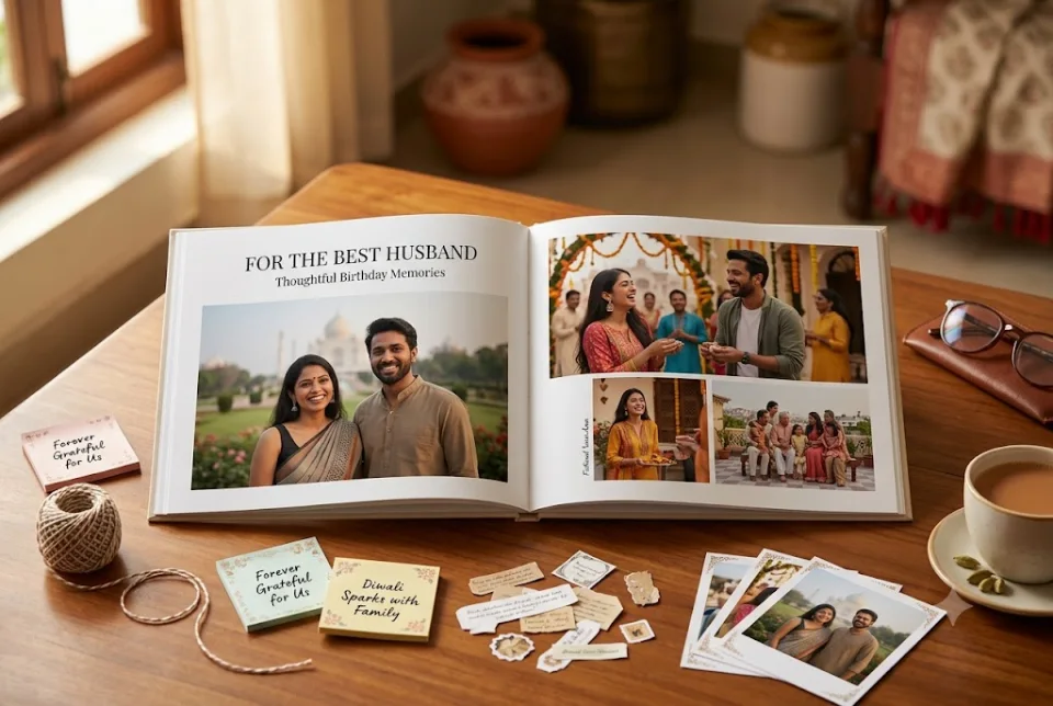 Birthday memory book for a husband with family photographs