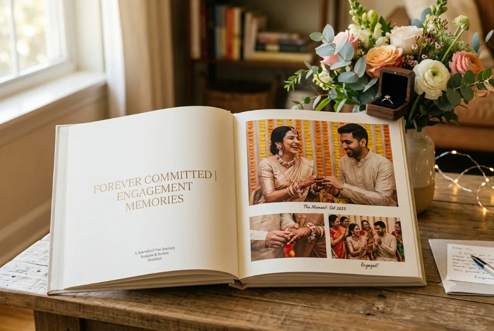 Engagement photo book with couple photographs