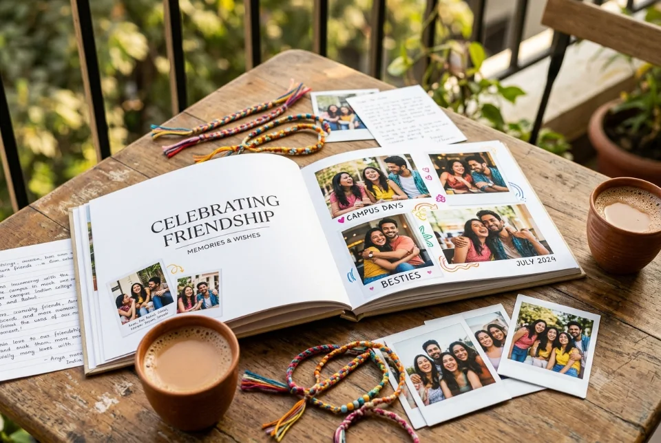 Friendship Day photo book with friends laughing