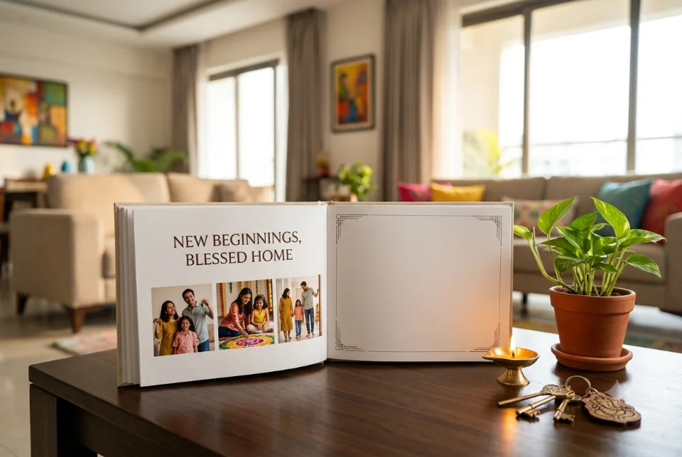 Housewarming photo book with family photographs