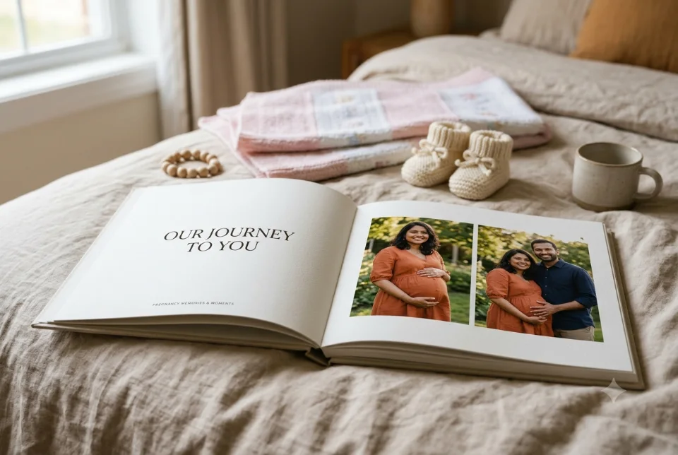 Pregnancy memory book with maternity photographs