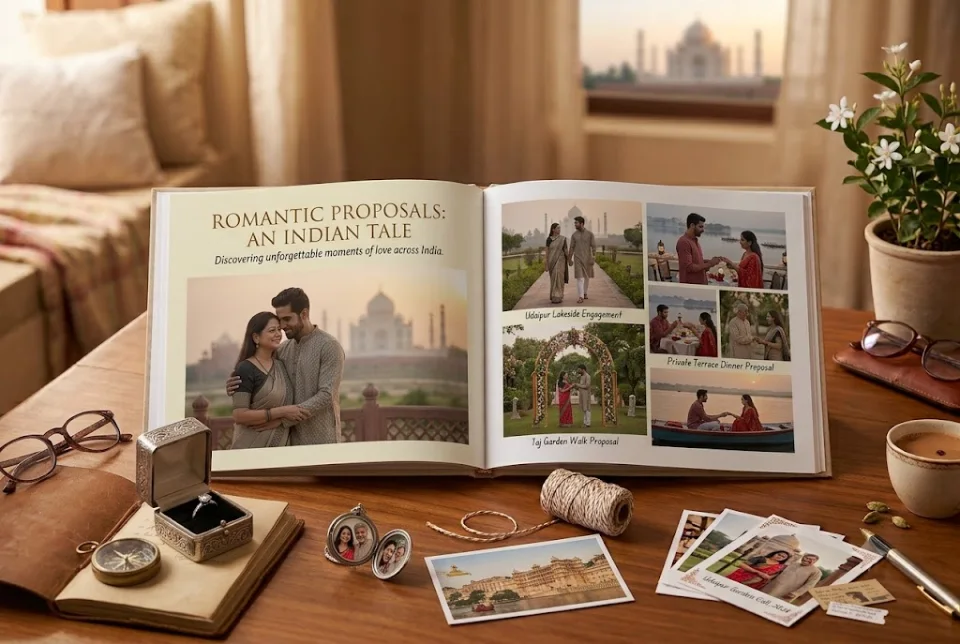 Proposal memory book with a couple’s photographs and a final question page