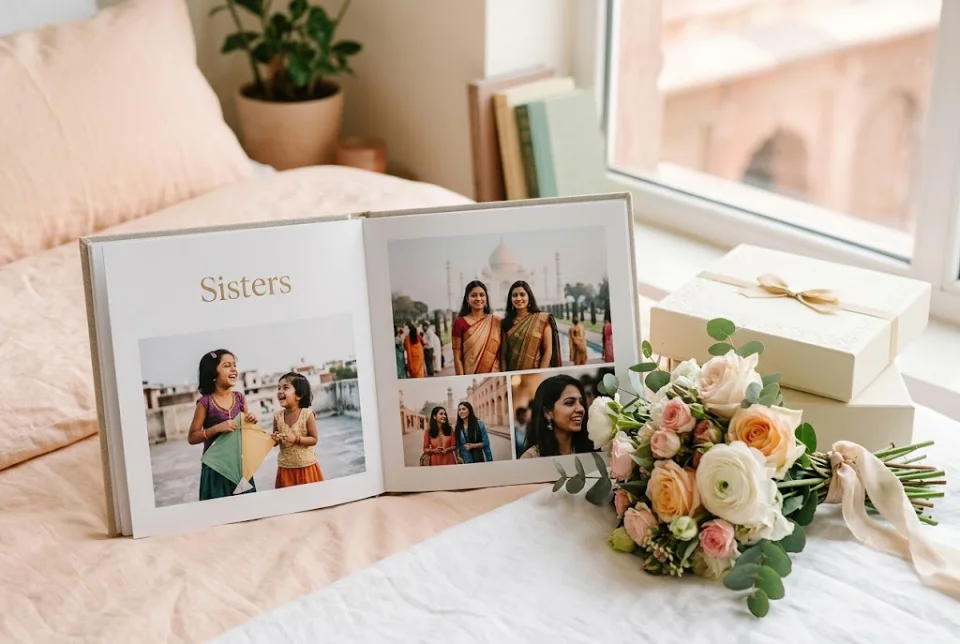 Sample illustration of a personalized photo book gift for a sister's birthday